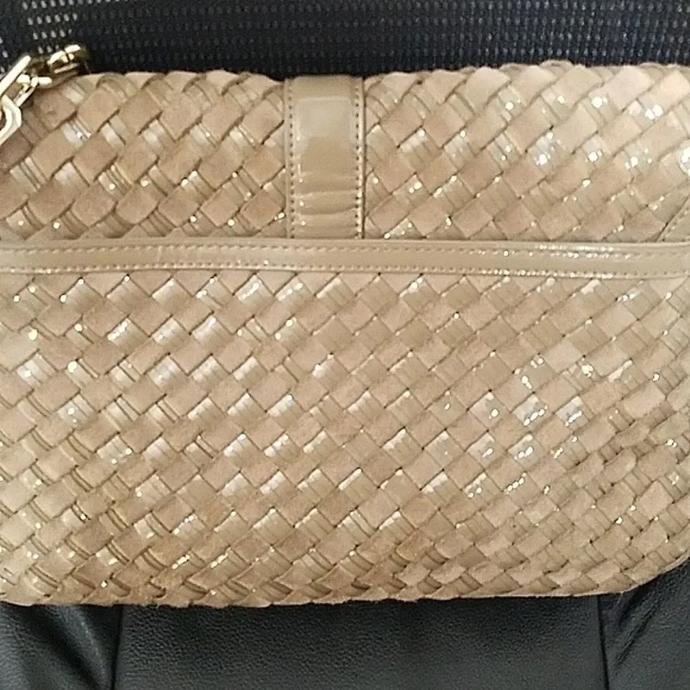 Cole Haan Patent Leather Nude Woven Heritage weave messenger flap Shoulder Bag